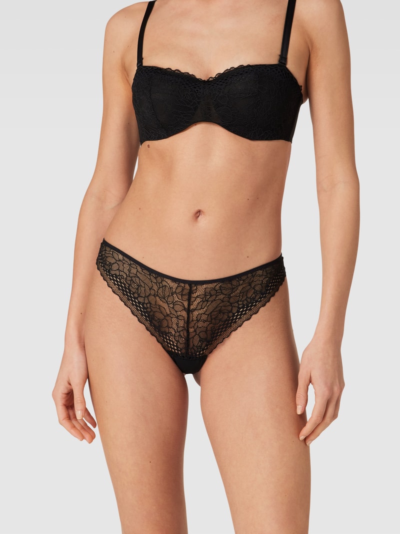 String mit Spitzenbesatz Modell 'Pila' in schwarz