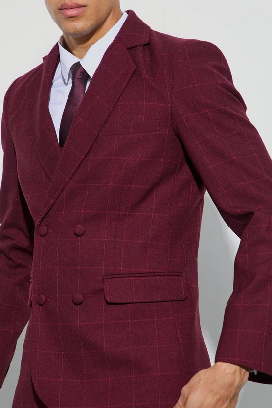 Zweireihiger karierter Slim-Fit Blazer