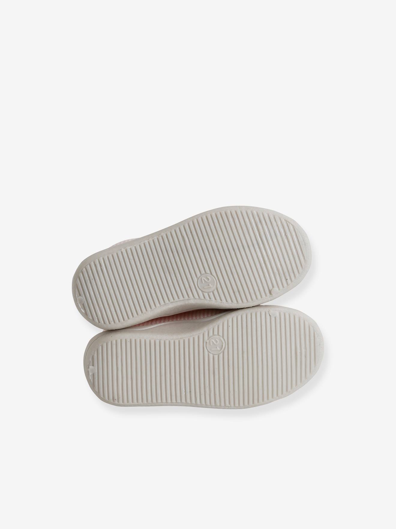 Chaussons zippés bébé en toile rayé rose