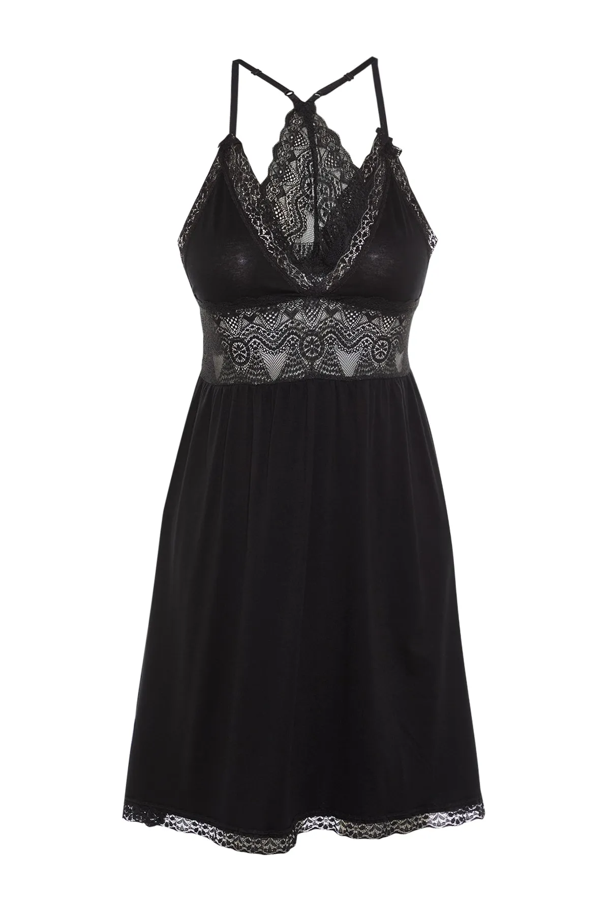 Trendyol Collection  Schwarzes Stricknachthemd mit Spitze und Seilriemen auf der Rückseite THMSS20GC0014