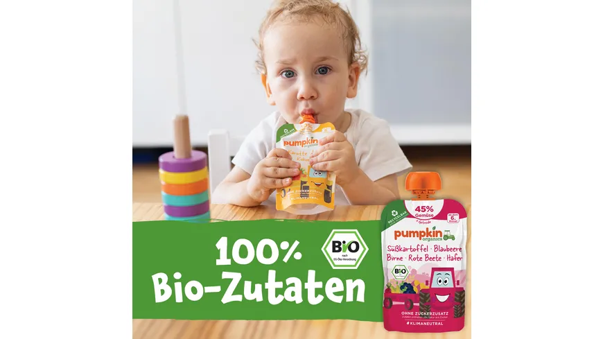 pumpkin organics Bio Quetschie Süßkartoffel, Blaubeere, Rote Beete, Hafer 100 g