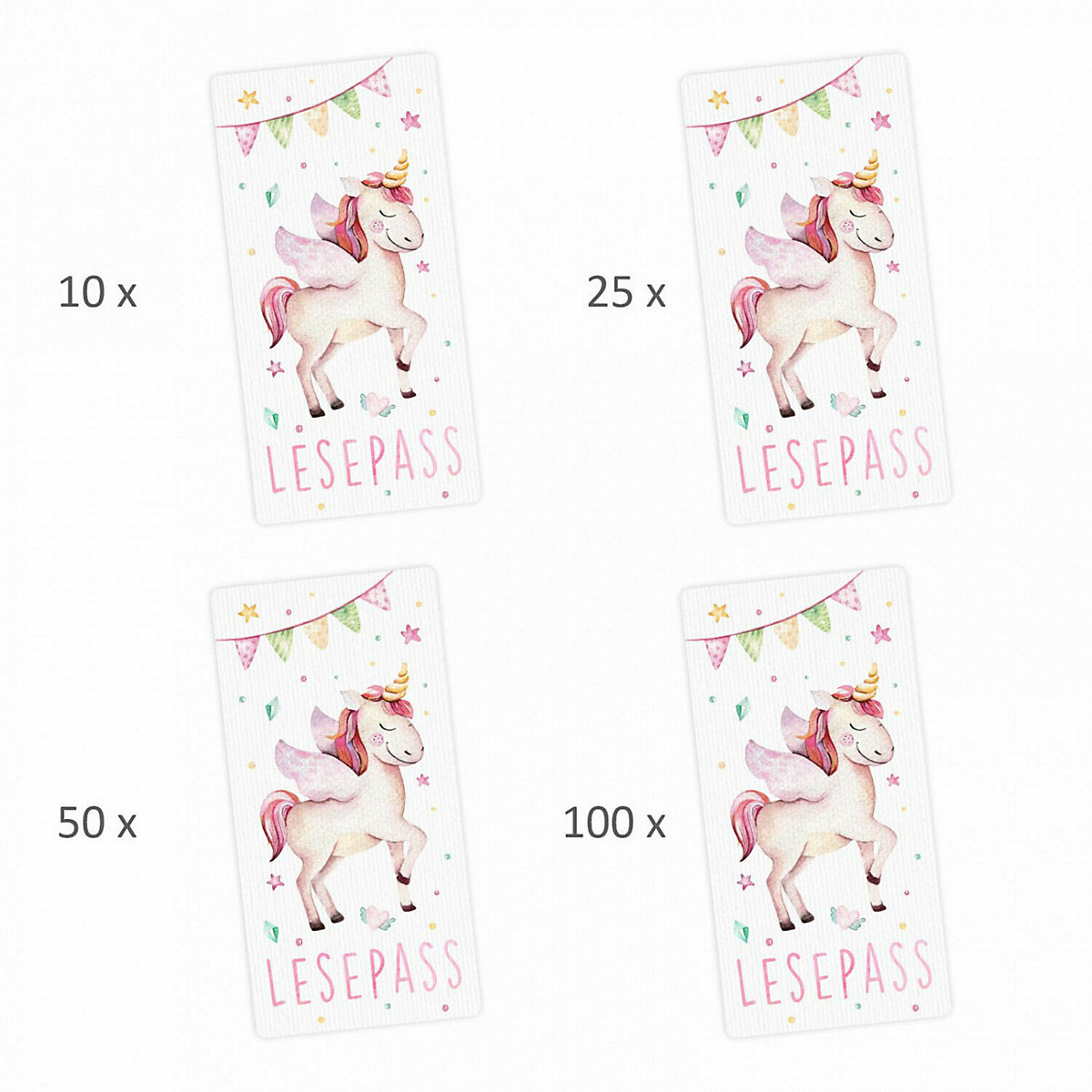 Lesepass Einhorn Lesezeichen zum lesen üben Grundschule 10-100 Stück Lesezeichen