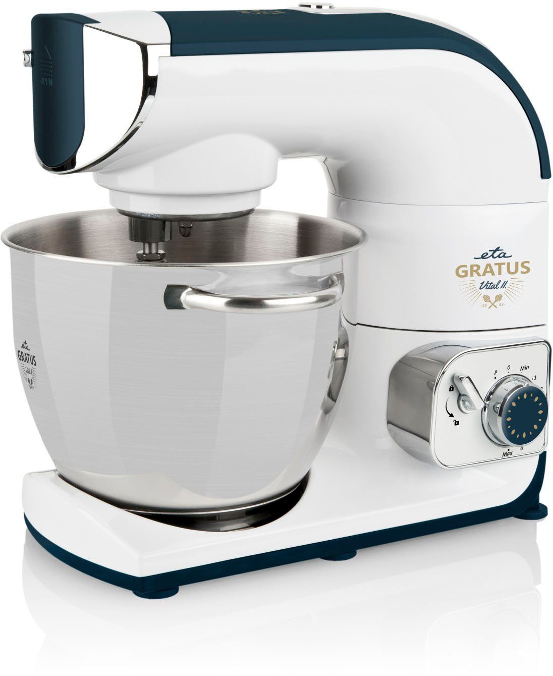 eta Küchenmaschine ETA002890092, 1200 W, 5,5 l Schüssel, Gratus Vital II 1200 Watt mit Metall-Gehäuse, mit sehr viel Zubehör