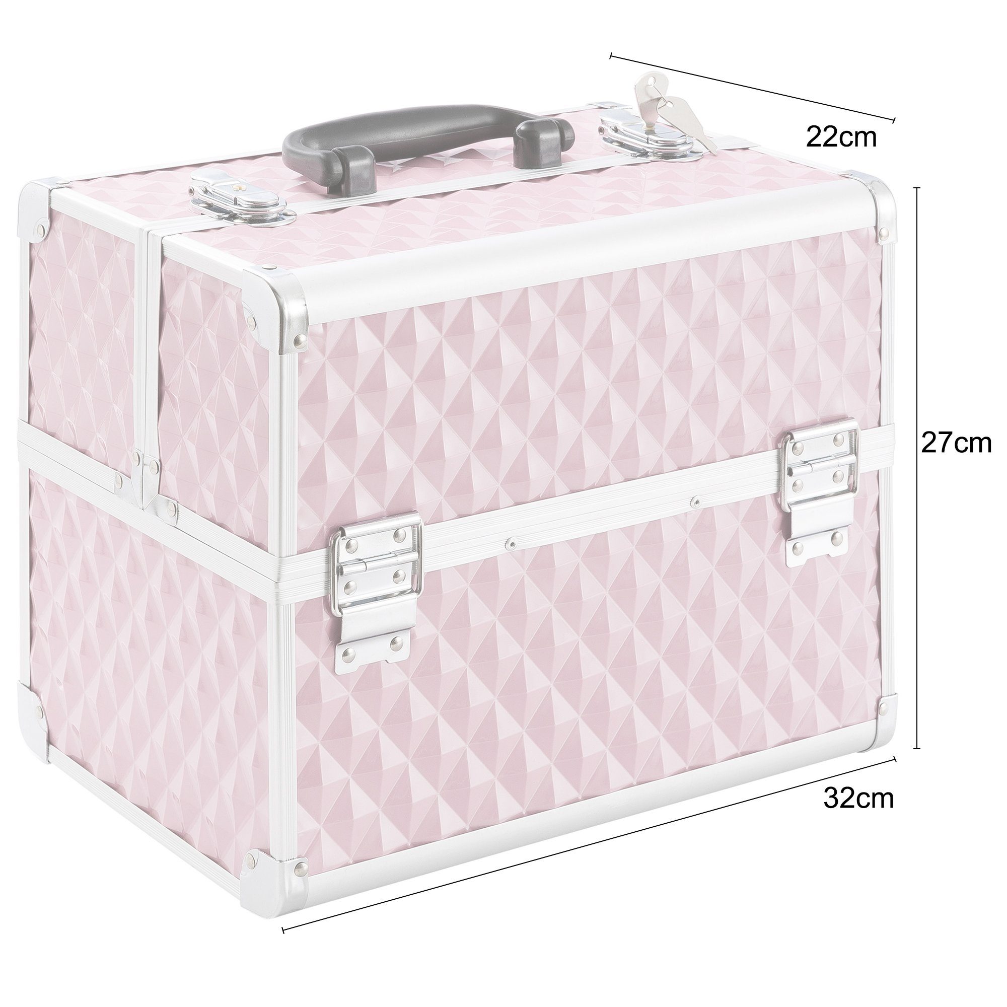 Arebos Kosmetikkoffer 15L, 5 Fächer, Aluminium, inkl. Schloss & Schlüssel (Set)