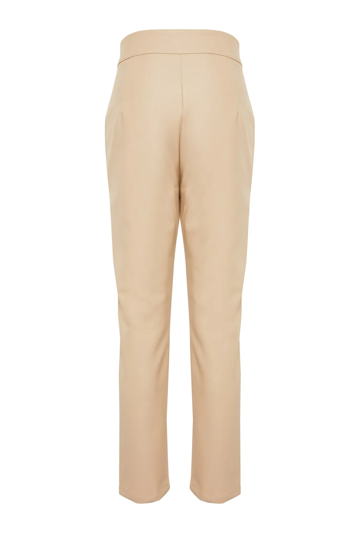 Trendyol Collection  Beigefarbene Hose aus gewebtem Zigarettenimitat aus Kunstleder TWOAW22PL0290