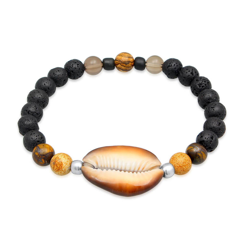 KUZZOI KUZZOI Bracelet Hommes Pendentif coquillage cauri avec perles de lave et d'oeil d Bracelet