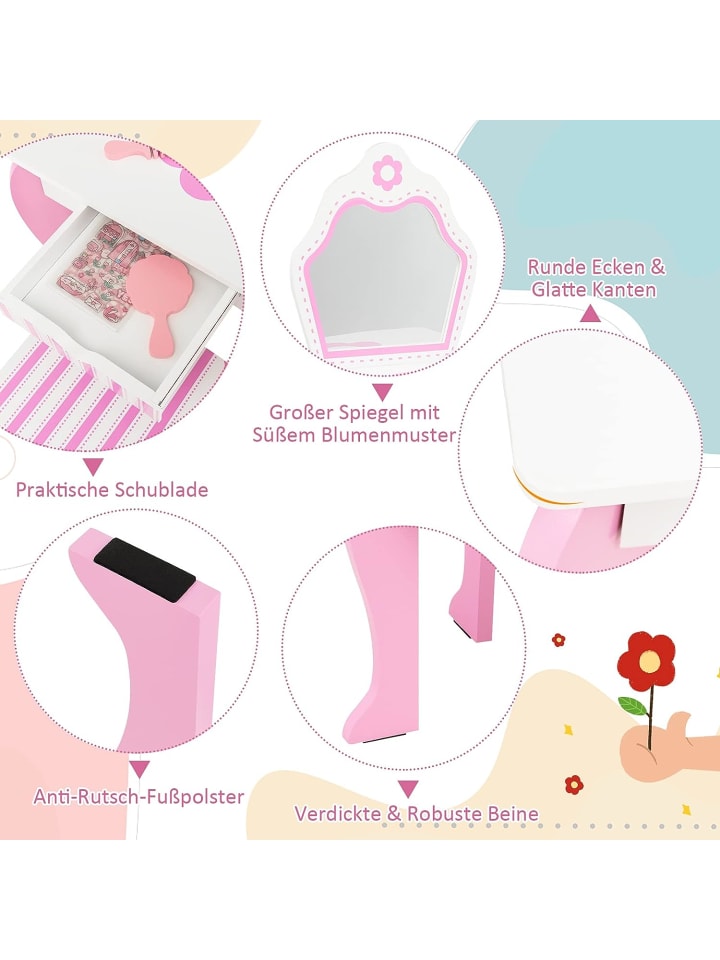 COSTWAY 2 in 1 Schminktisch in Rosa günstig kaufen 49 cm