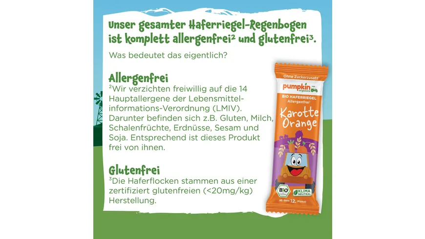 pumpkin organics Bio Haferriegel mit Karotte & Orange 20 g