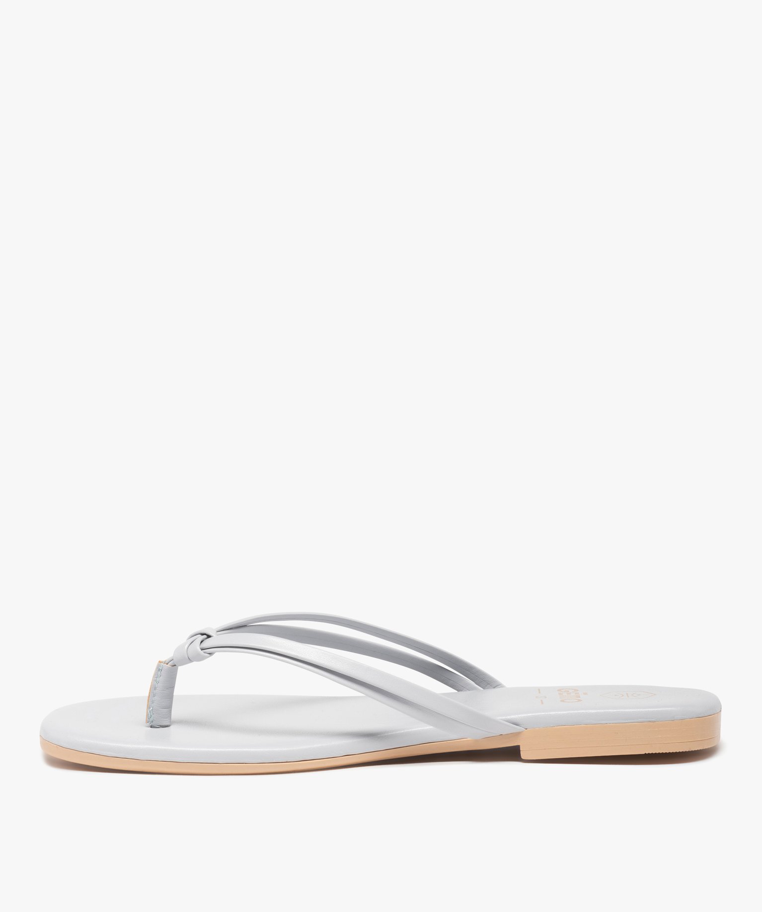 Tongs femme à talon plat unies et fines brides nouées bleu | GEMO