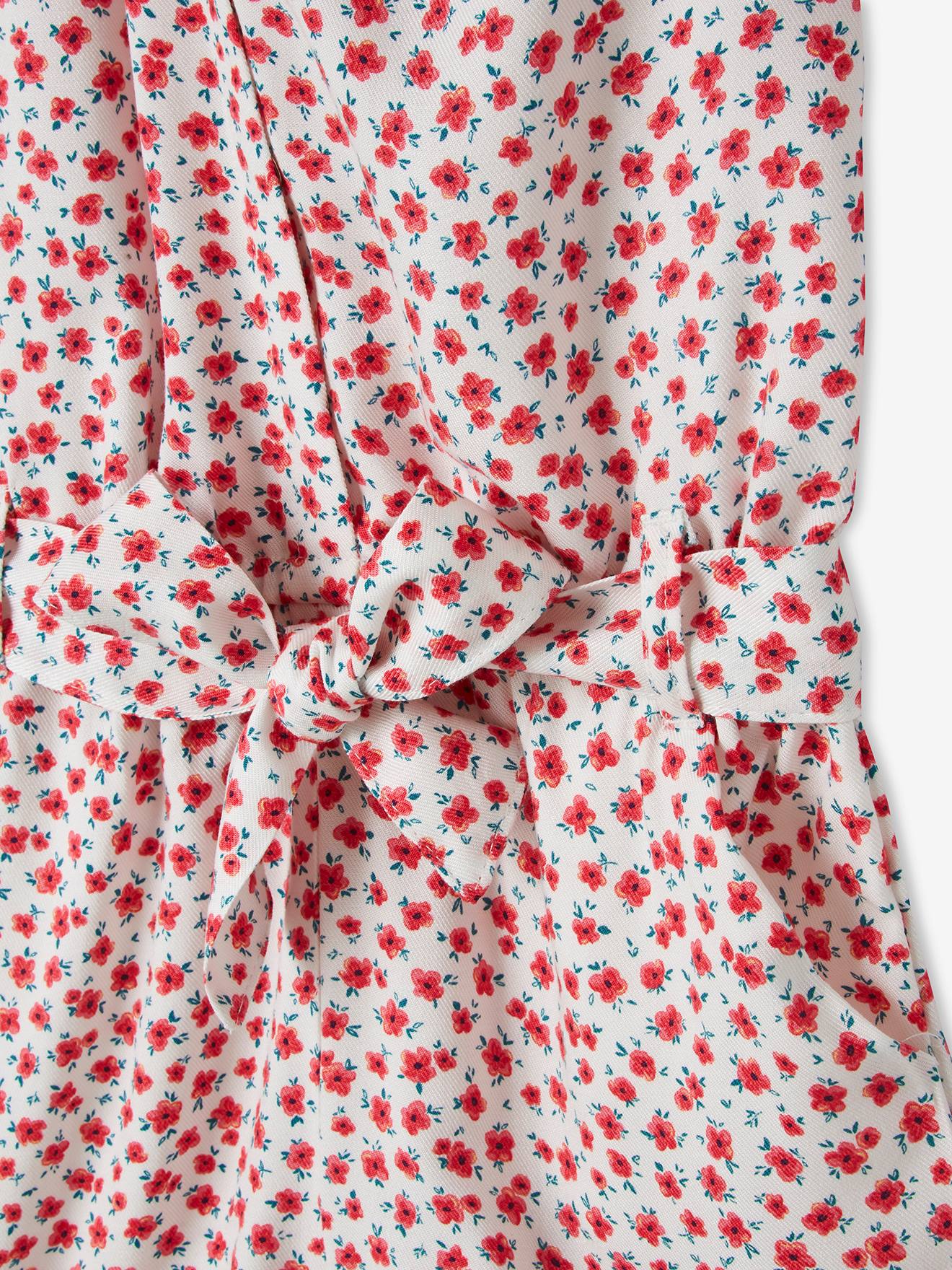 Combi-short fille beige imprimé fleurs roses
