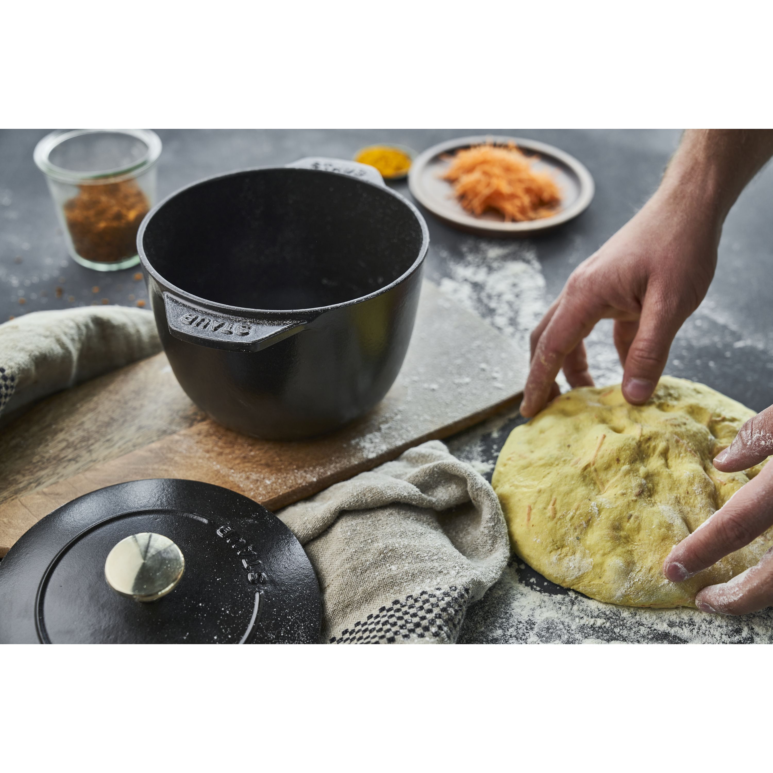 Reis-Cocotte 16 cm, rund, Schwarz, Gusseisen
