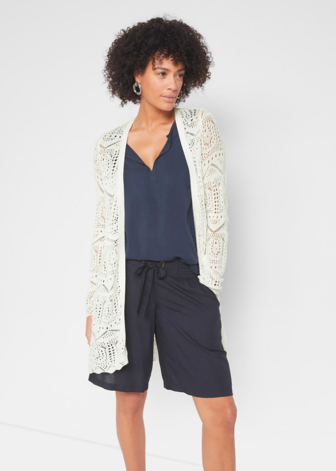 Ajour-Longstrickjacke