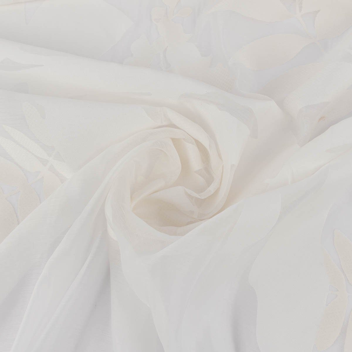 Meterware Rasch Textil Gardinenstoff Ausbrenner Madagaskar Blätter weiß 295cm, leicht perforiert, Organza, mit Bleiband, überbreit