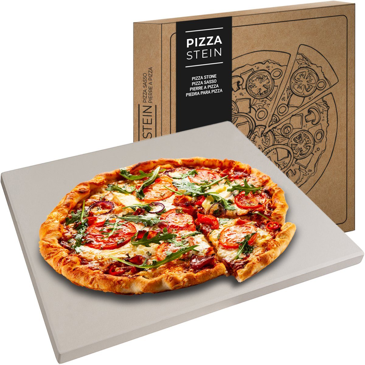 Heidenfeld Pizzastein für Backofen 38 x 30 x 1,5 cm - Deutsche Qualitätsmarke, Cordierit, (rechteckig, 1-St., rechteckig Pizzastein für Grill), Cordierit - Gasgrill - Steinplatte