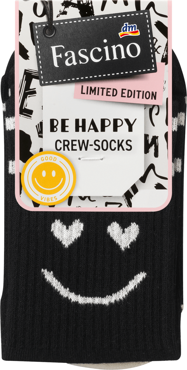 Crew Socken mit Smiley-Motiv schwarz Gr. 39-42, 1 St