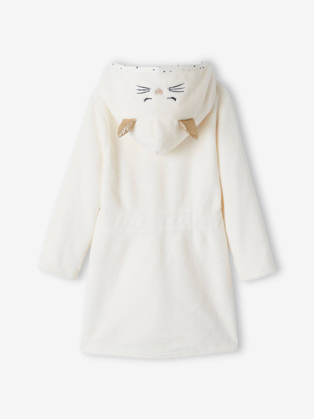 Robe de chambre chat personnalisable fille en maille peluche ivoire