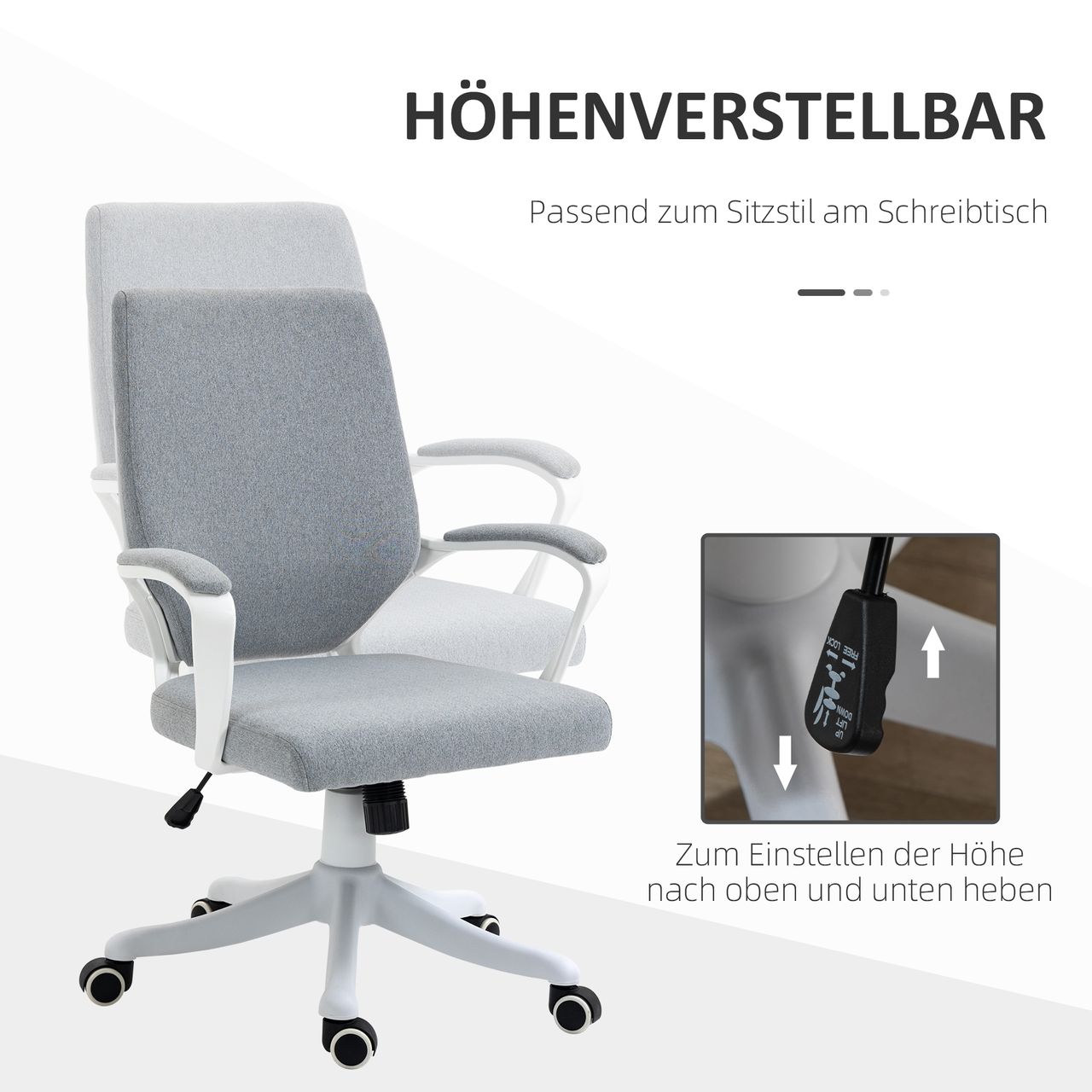 Vinsetto Bürostuhl Drehstuhl höhenverstellbarer ergonomisch Polyester Grau Weiß