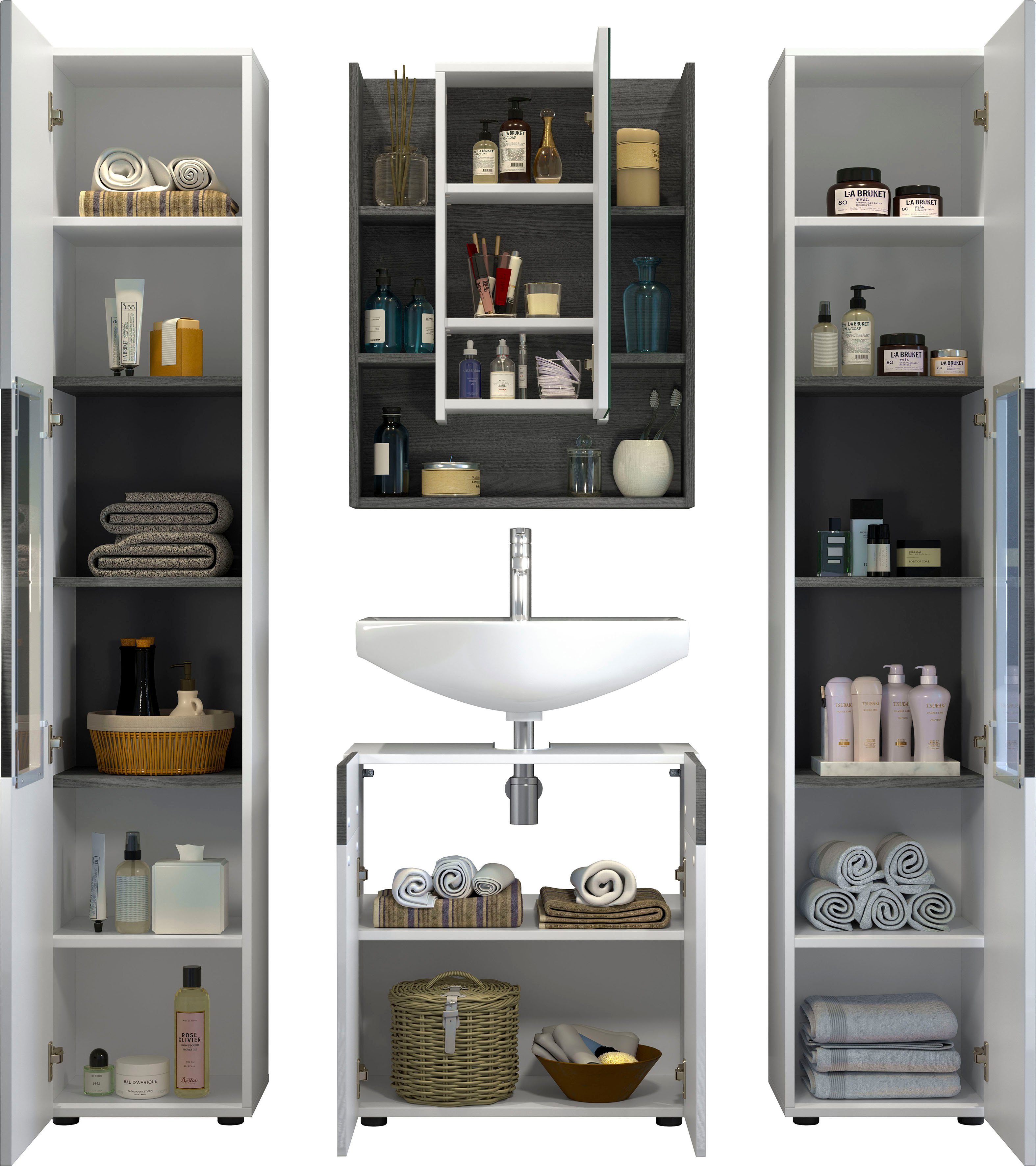 welltime Badezimmer-Set Dijon, (4-St), Grifflos, 4-teilig