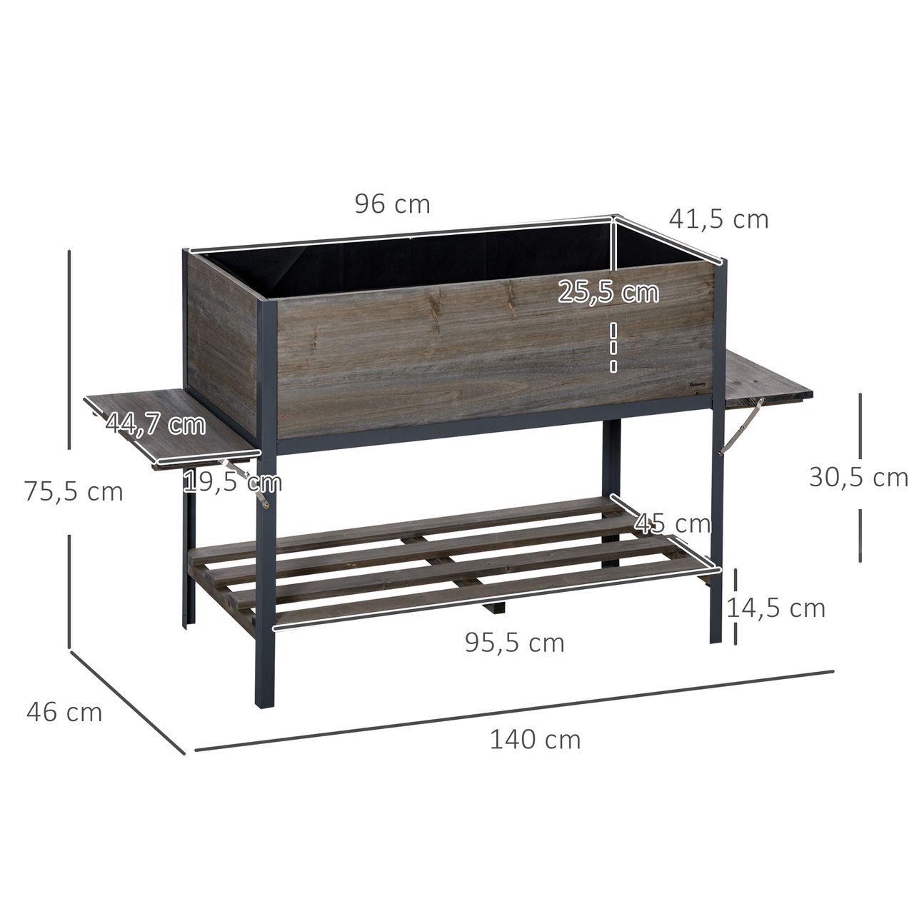 Outsunny Hochbeet Pflanzkasten mit 2 faltbaren Ablagen Blumenkasten Massivholz