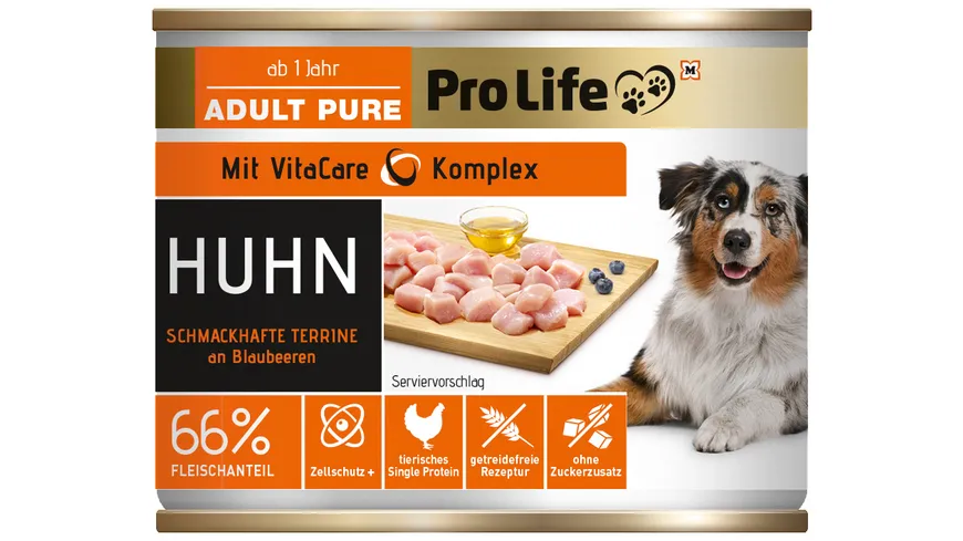 Pro Life Hundenassfutter - Terrine mit Huhn an Blaubeeren 200 g
