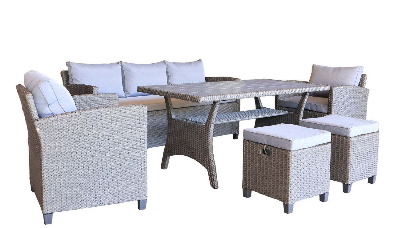 HC Garten & Freizeit Rattan Gartenmöbel Outdoor Gartensofa - 5 tlg. Gartenset inklusive Kissen - grau meliert