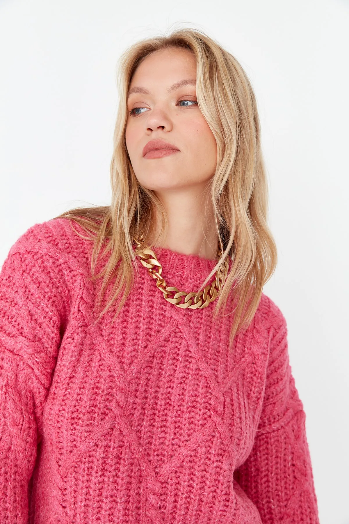 Trendyol Collection  Fuchsia Weicher Strukturierter Strickpullover mit weiter Passform TWOAW23KZ01373