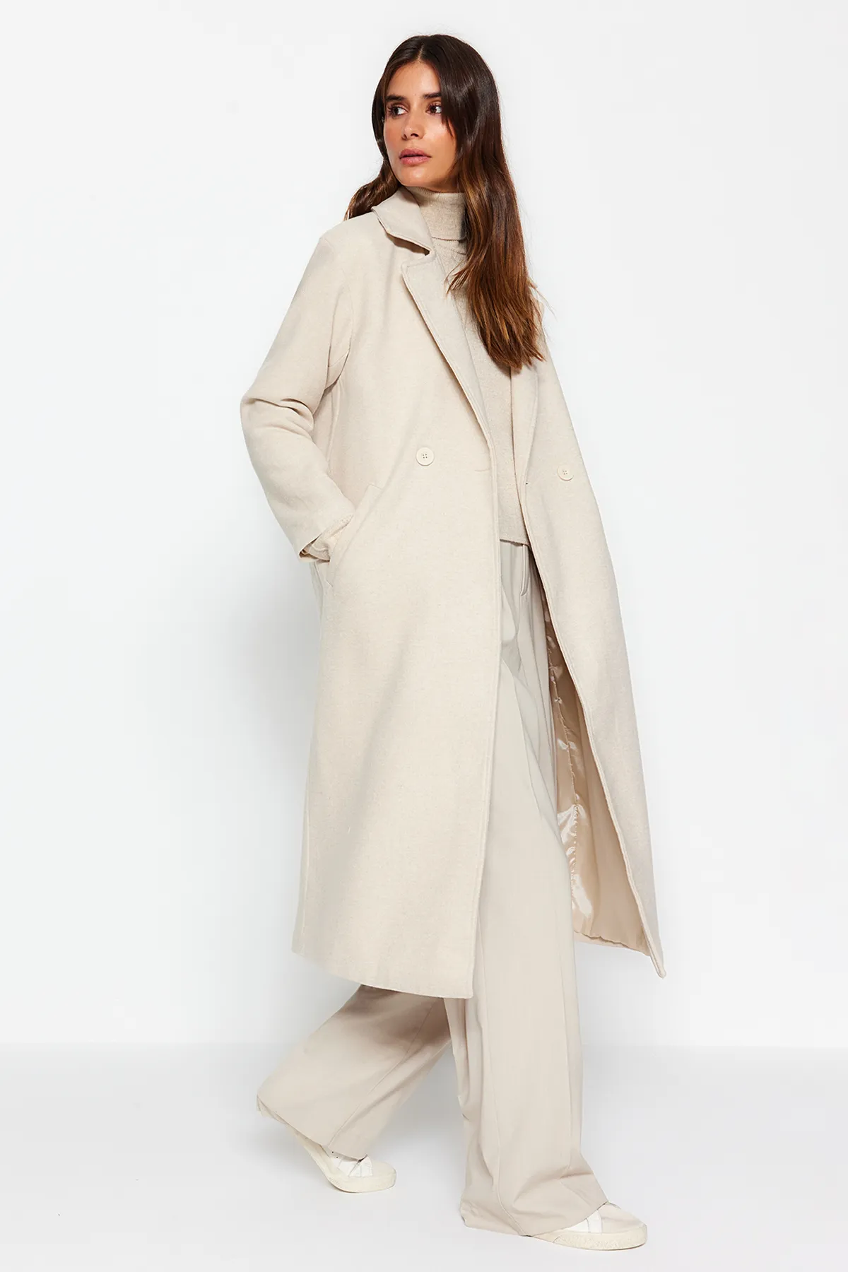 Trendyol Modest  Mantel - Ecru - Zweireihig