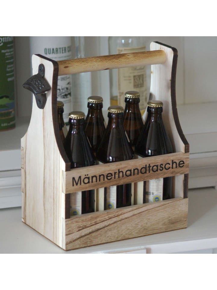 UNUS Flaschenträger Männerhandtasche aus Holz in Braun günstig kaufen onesize