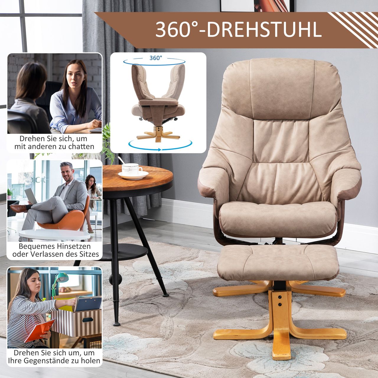 HOMCOM Relaxsessel mit Hocker, Fernsehsessel, Polstersessel mit Liegefunktion