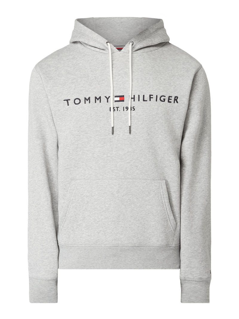 Hoodie mit Logo-Stickerei in hellgrau meliert
