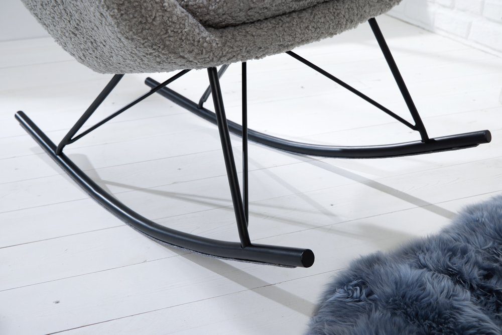 riess-ambiente Schaukelstuhl SCANDINAVIA SWING hellgrau / schwarz (Einzelartikel, 1 St), Wohnzimmer · Bouclé · Metall · Teddystoff · Schlafzimmer