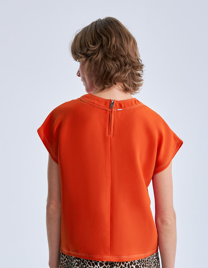 Top tangerine bordé de double surpiqûres Femme