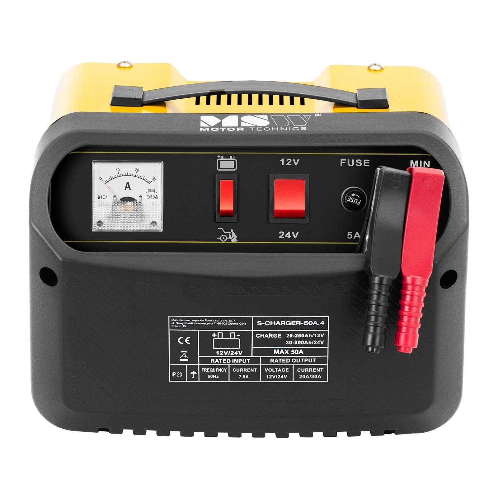 MSW Auto Batterieladegerät Kfz Pkw Ladegerät Kabelfach 20 - 300 Ah (12/24 Autobatterie-Ladegerät