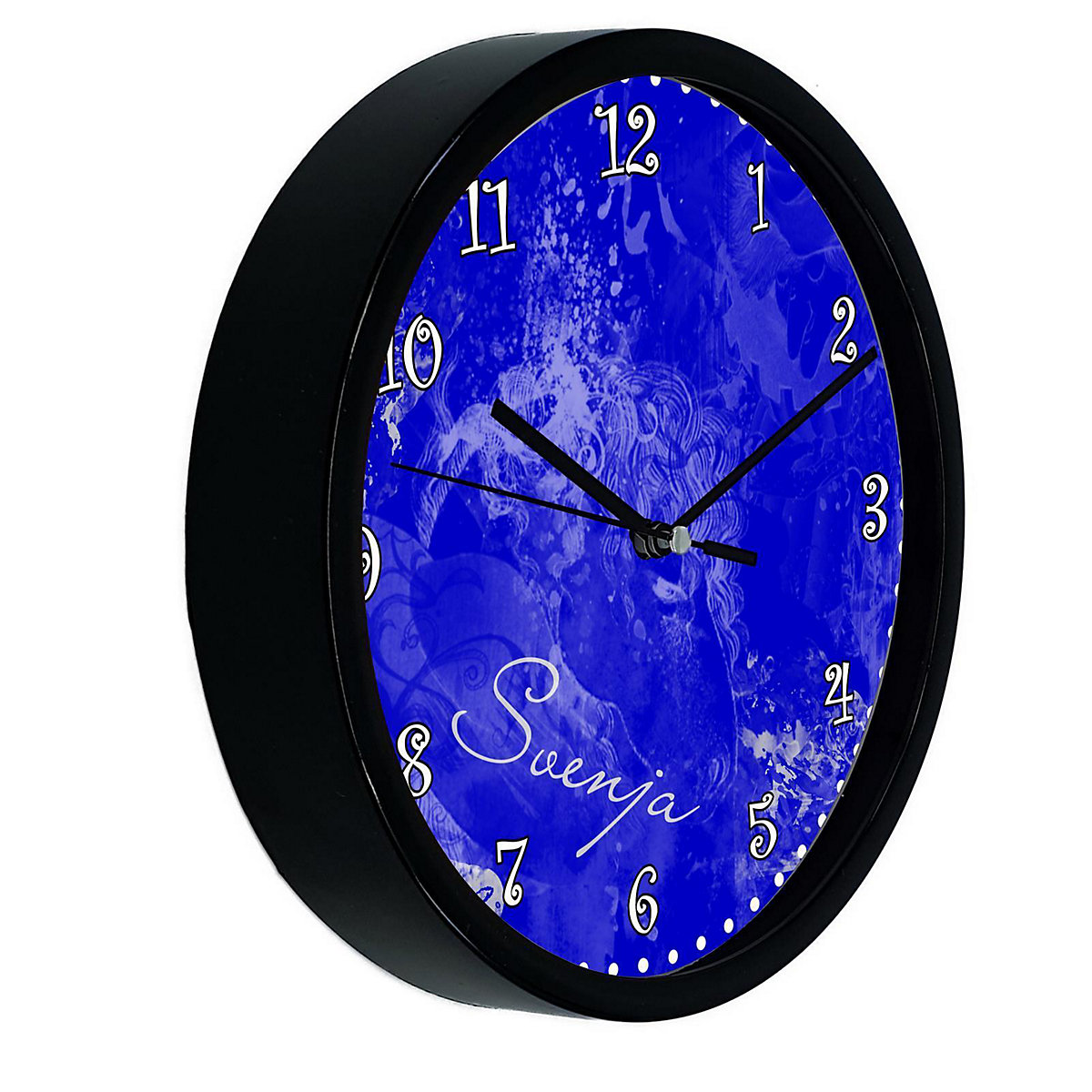 Kinder Wanduhr laufruhig personalisiert mit Name Traum Blau
