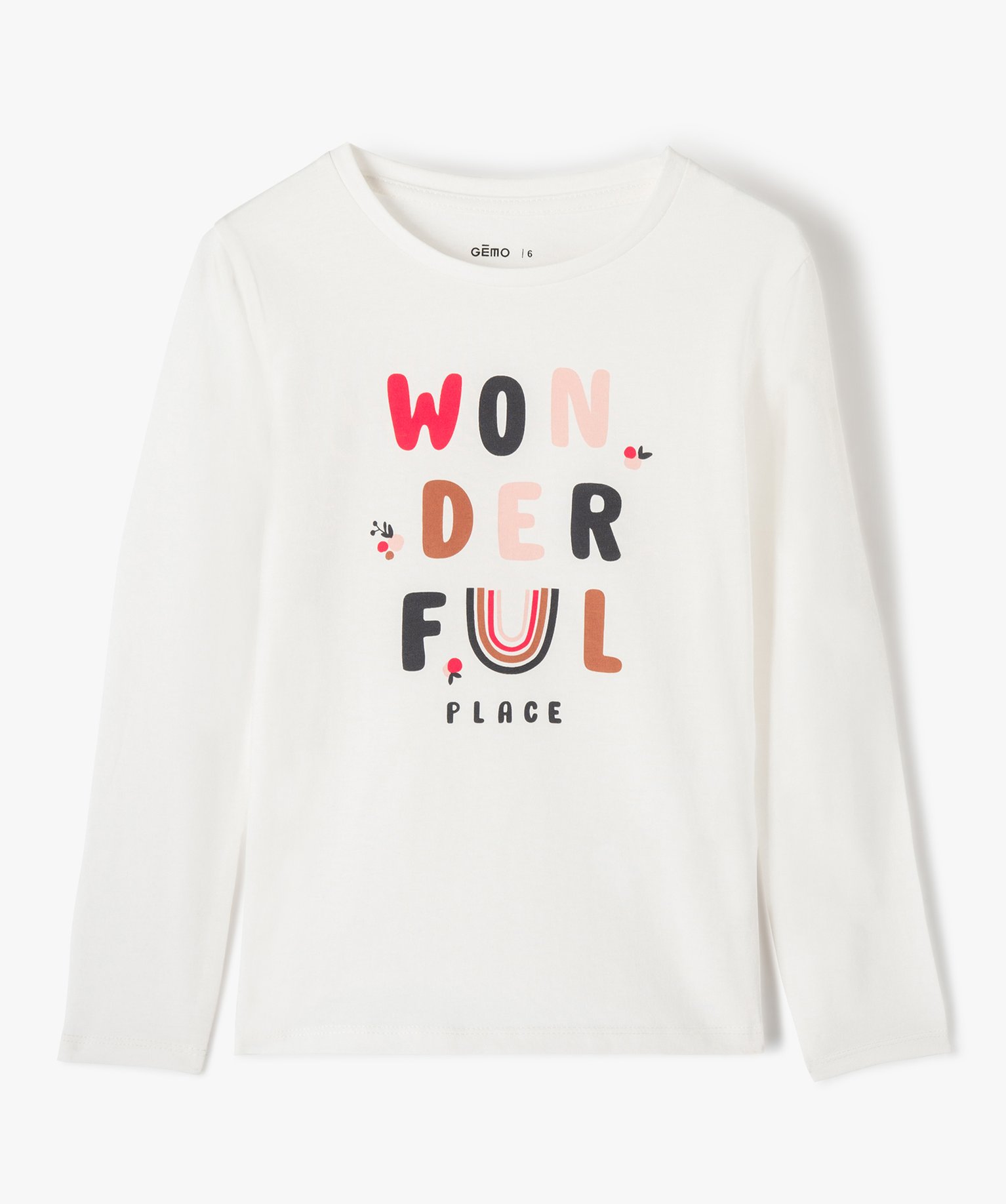 Tee-shirt fille à manches longues à motif fantaisie ecru | GEMO