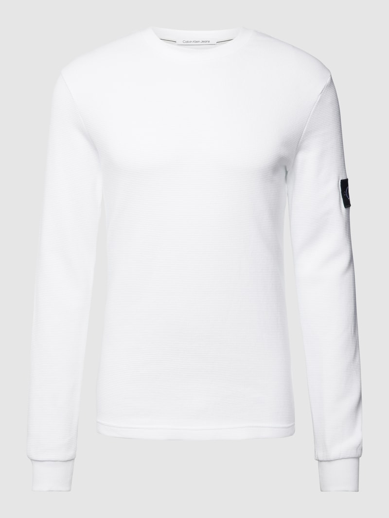 Longsleeve aus Baumwolle mit Strukturmuster Modell 'WAFFLE' in weiss