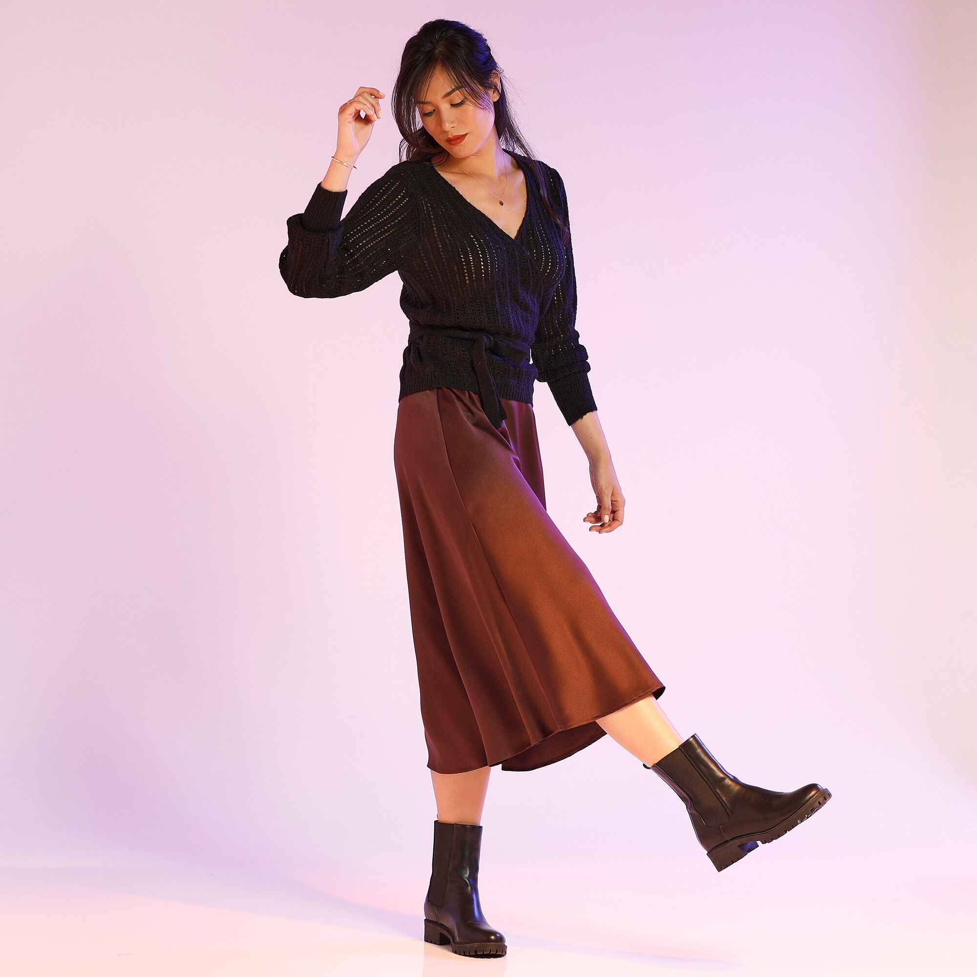 Jupe mi-longue satin
