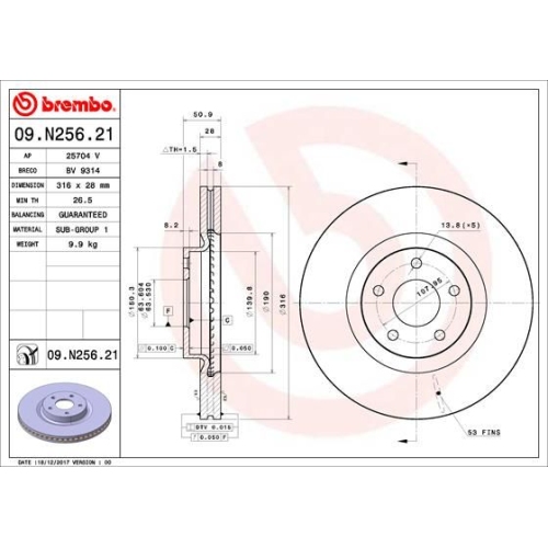 Bremsscheibe Brembo Vorderachse  1 Stück 09.N256.21 - ATU