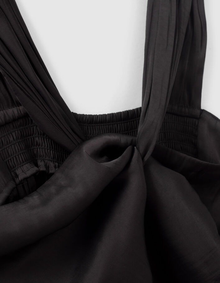 Top asymétrique noir à encolure nouée Femme