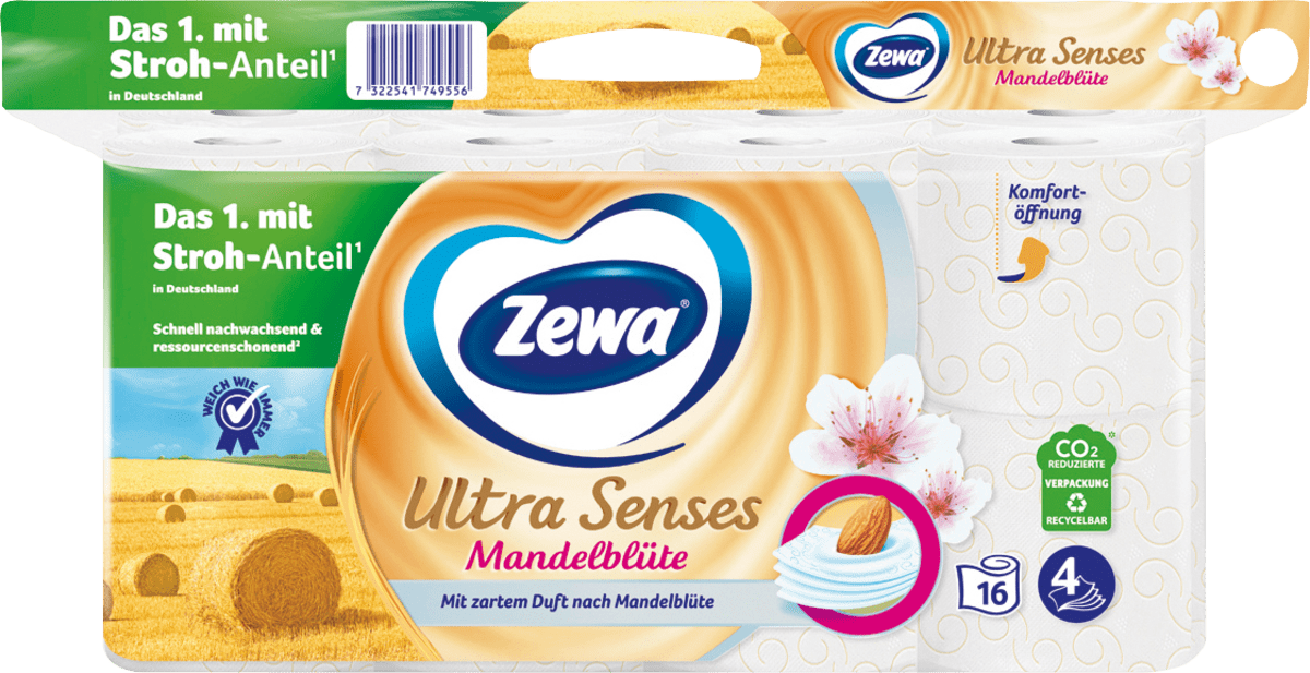 Toilettenpapier Ultra Senses Mandelblüte 4-lagig (16x135 Blatt), 16 St