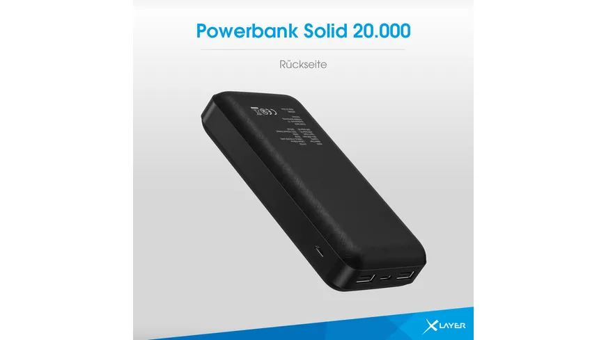 XLayer Powerbank Solid 20.000 mAh Black