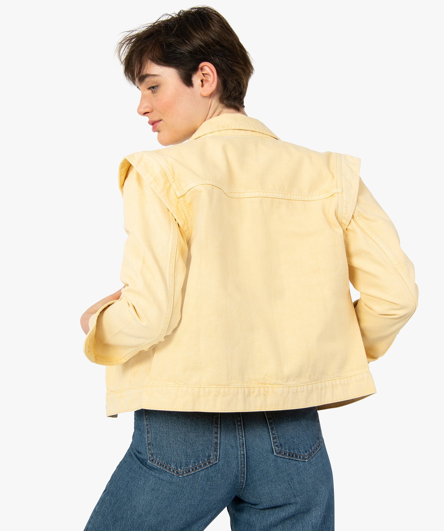 Veste femme en denim à épaulettes jaune | GEMO