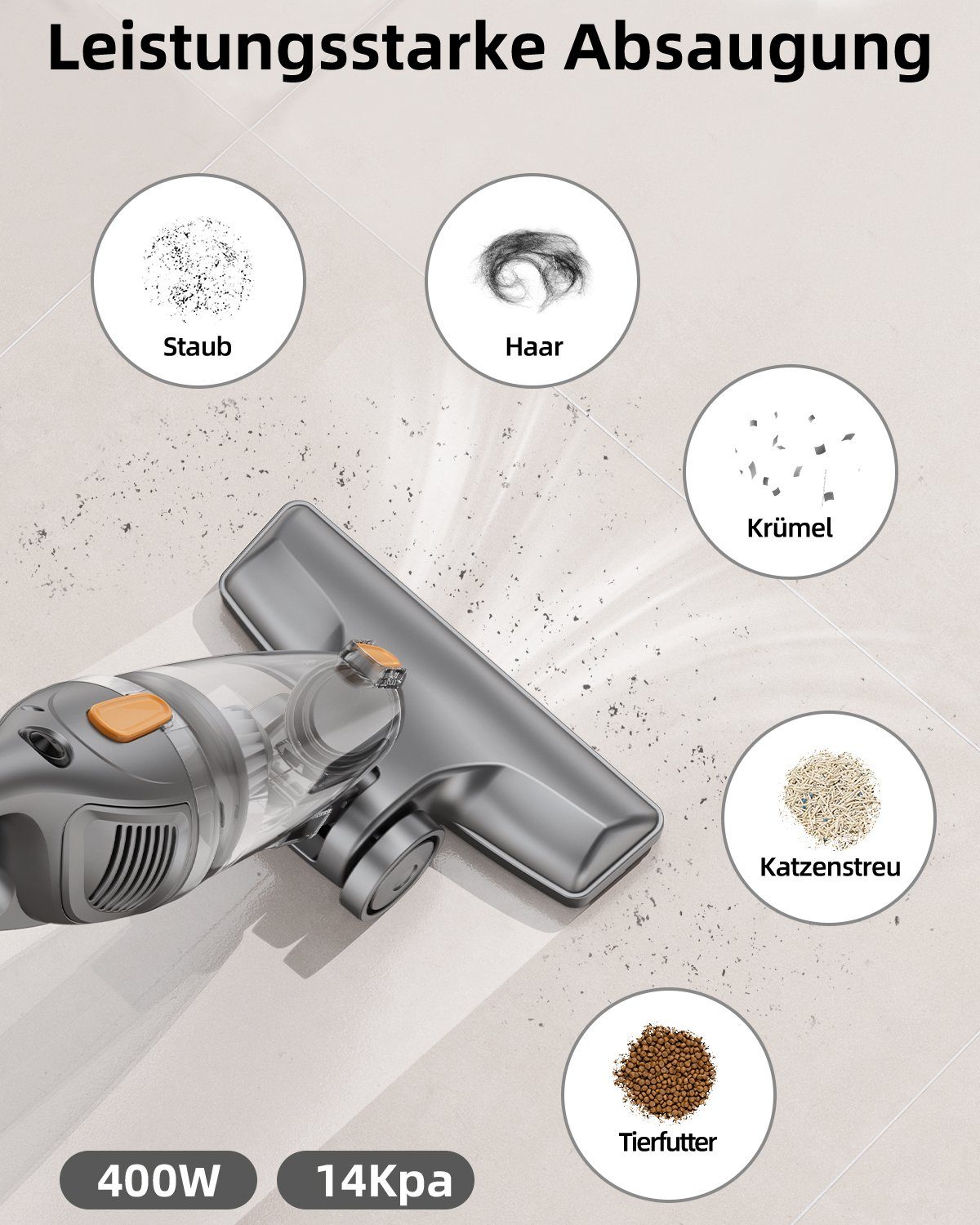 Redkey Stielstaubsauger P5, 400,00 W, Staubsauger mit Kabel, 2 in 1 Stielstaubsauger und Handstaubsauger, für Harte Böden Teppich Auto