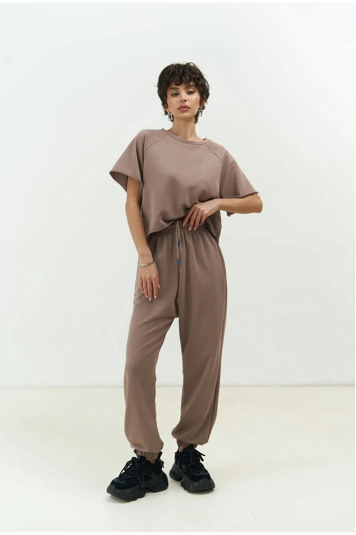 MAİ COLLECTİON  Vero Grey Crop-Trainingsanzug-Set