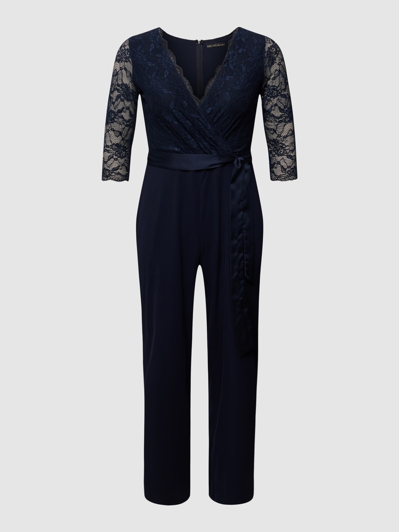 PLUS SIZE Jumpsuit mit Spitzenbesatz in marineblau