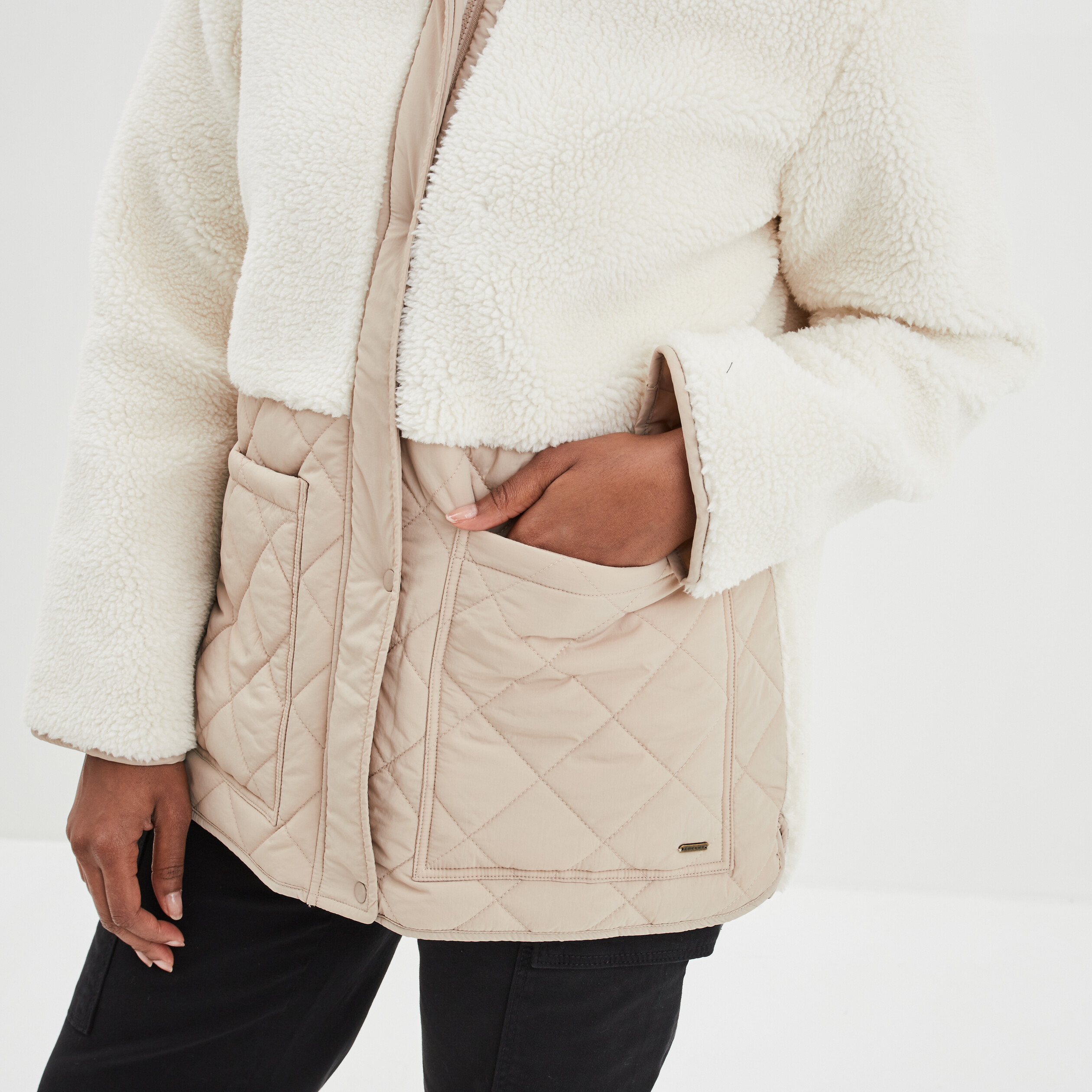 Veste bi-matière à capuche oversize blanc femme | La Halle