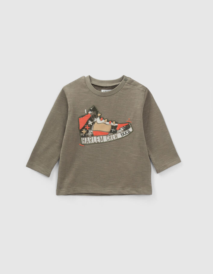 T-shirt kaki coton bio visuel sneakers reliefé bébé garçon