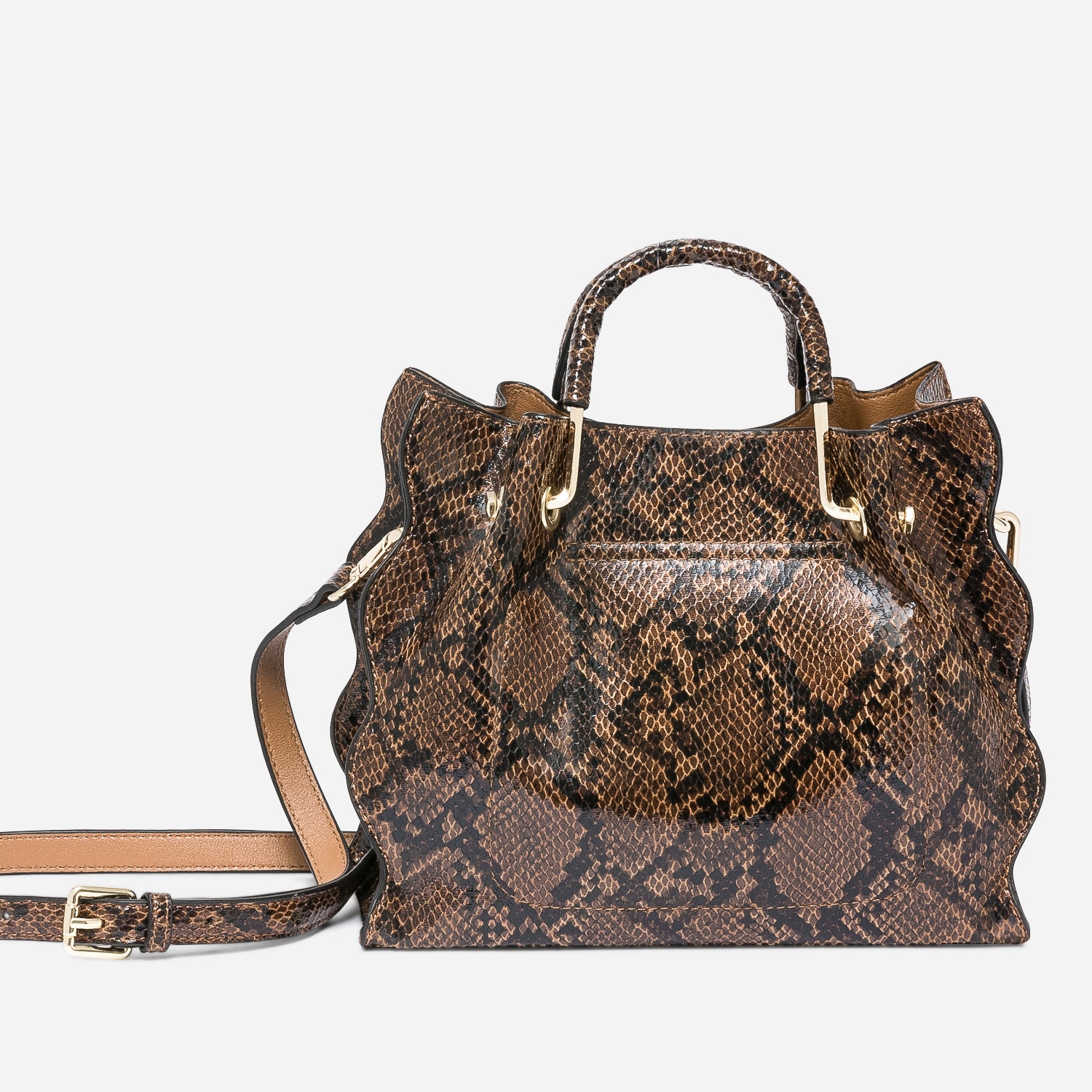 Sac à main marron effet python
