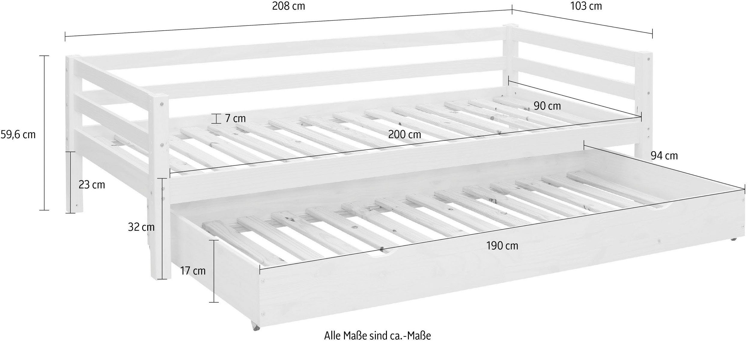 Lüttenhütt Jugendzimmer-Set Alpi, (Spar-Set, 3-St), Daybed, Schreibtisch mit Stauraum und Kleiderschrank in Hausoptik