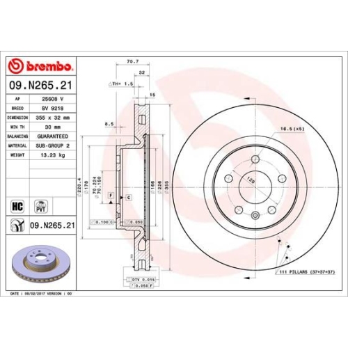 Bremsscheibe Brembo Vorderachse  1 Stück 09.N265.21 - ATU